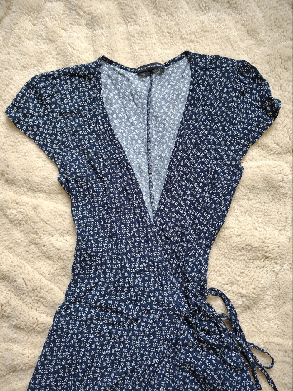 Brandy Melville S/M Blue Daisy Print Robbie Wrap Dress Made In Italy - Picture 2 of 14